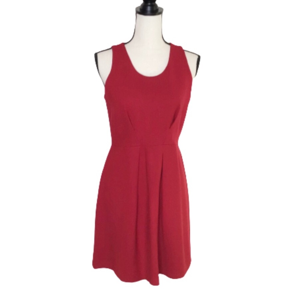 LOFT Red Sleeveless Fit & Flare Knit Dress 2